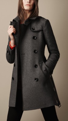 Mid-Length Woven Wool Blend Trench Coat
