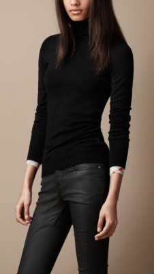 Check Cuff Polo Neck Sweater