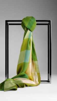 Check Silk Satin Scarf