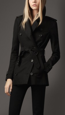 Short Cotton Gabardine Trench Coat