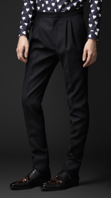 Pleat Front Slim Fit Wool Trousers