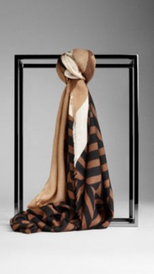 Geometric Colour Block Cashmere Silk Scarf