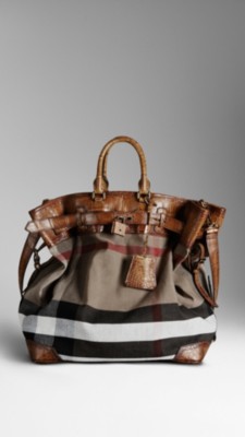 Alligator and Canvas Check Traveller Bag
