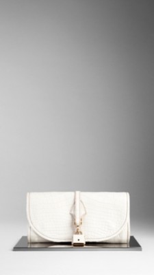 Lock Detail Alligator Clutch Bag