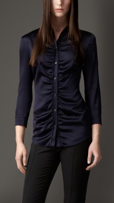 Ruched Stretch-Silk Shirt