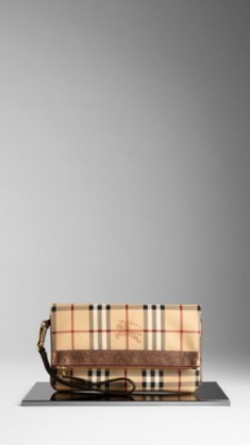 Haymarket Check  Metallic Leather Detail Wristlet