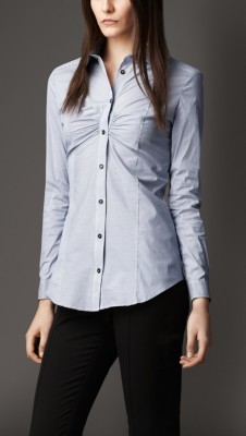 Ruche Detail Microstripe Shirt