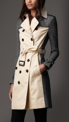 Long Tweed Panel Trench Coat