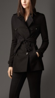 Short Cotton Gabardine Trench Coat