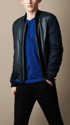 Contrast Sleeve Leather Bomber