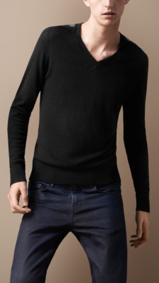 Check Detail Cotton Cashmere Sweater