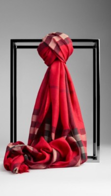 Check Wool Silk Scarf