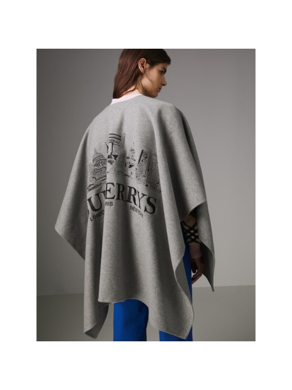 embroidered skyline cashmere poncho