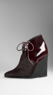 Leather Contrast Wedge Ankle Boots