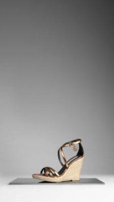 Metallic Leather Espadrille Wedges