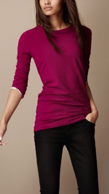 Camiseta con puños de checks en algodón