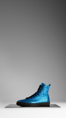 Metallic Leather High-Top Trainers