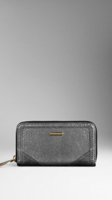 Metallic Python Leather Ziparound Wallet