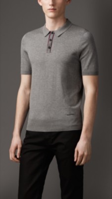 Contrast Placket Fine Knit Cotton Polo Shirt