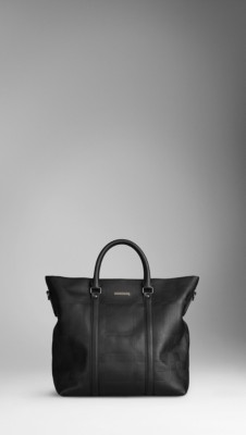 Embossed Check Leather Tote Bag