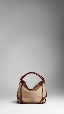 Bolso hobo pequeño en algodón de gabardina y cuero