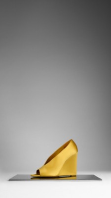 Satin Peep-Toe Wedge Pumps