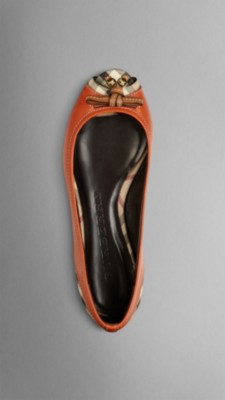 Leather Peep-Toe Ballerinas