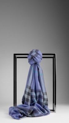 Check Wool Silk Scarf