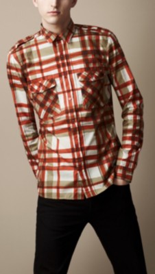Painted Check Cotton Military Shirt