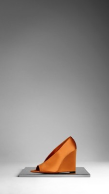 Satin Peep-Toe Wedge Pumps