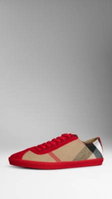 Check Canvas Suede Detail Trainers