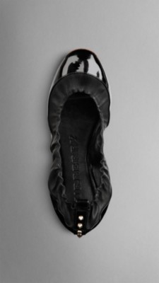 Stud Detail Patent Leather Ballerinas