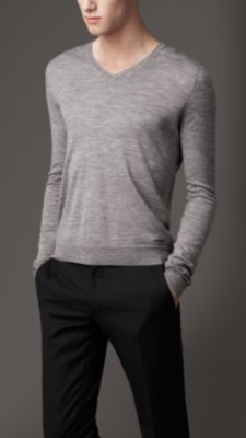 Check Shoulder V-Neck Sweater