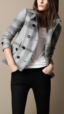 Check Peplum Pea Coat