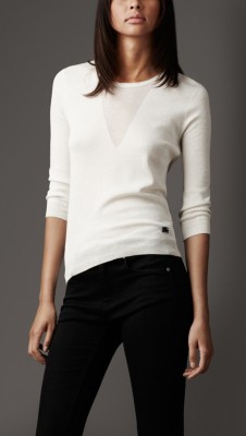 Sheer Panel Silk Cotton Sweater