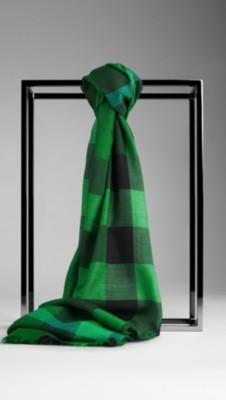 Check Wool Silk Scarf