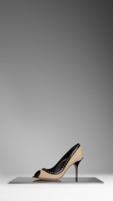 Cotton Gabardine Brogue Detail Pumps