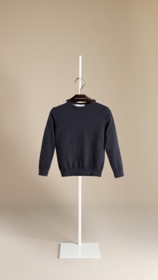 Check Detail Cotton Sweater