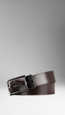 Check Engraved Leather Belt