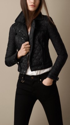 Chaqueta motera acolchada con detalle en cuero
