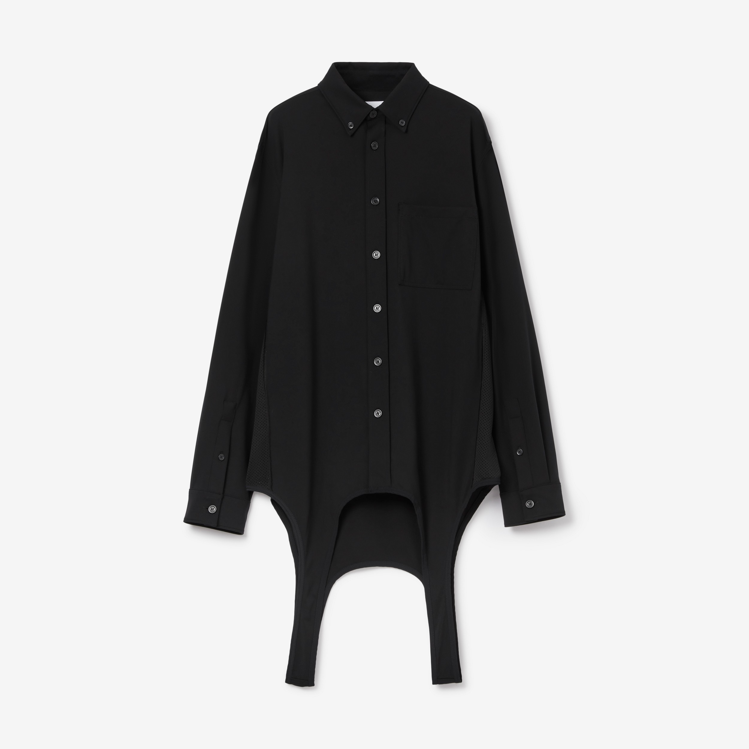 Mesh Panel Stretch Nylon Reconstructed Shirt in Black - Men | Burberry® Official - 1