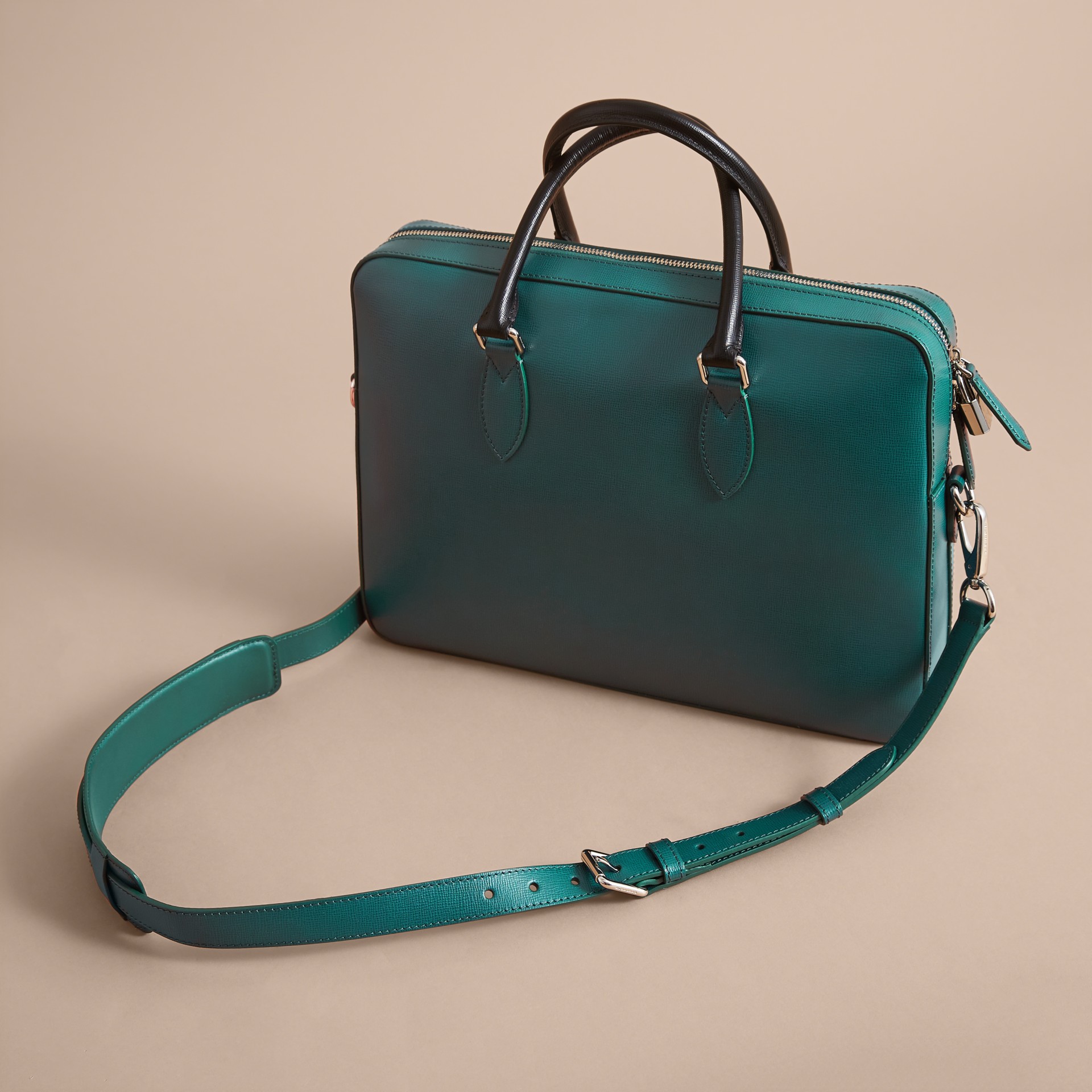 London Leather Briefcase in Dark Teal/black Men Burberry United States