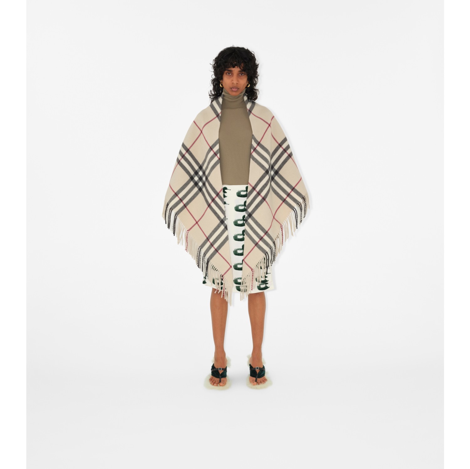 Check Wool Cape in Stone | Burberry® Official