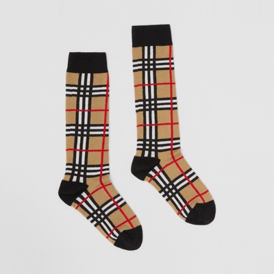 Check Intarsia Cotton Blend Socks in Archive Beige - Children | Burberry®  Official