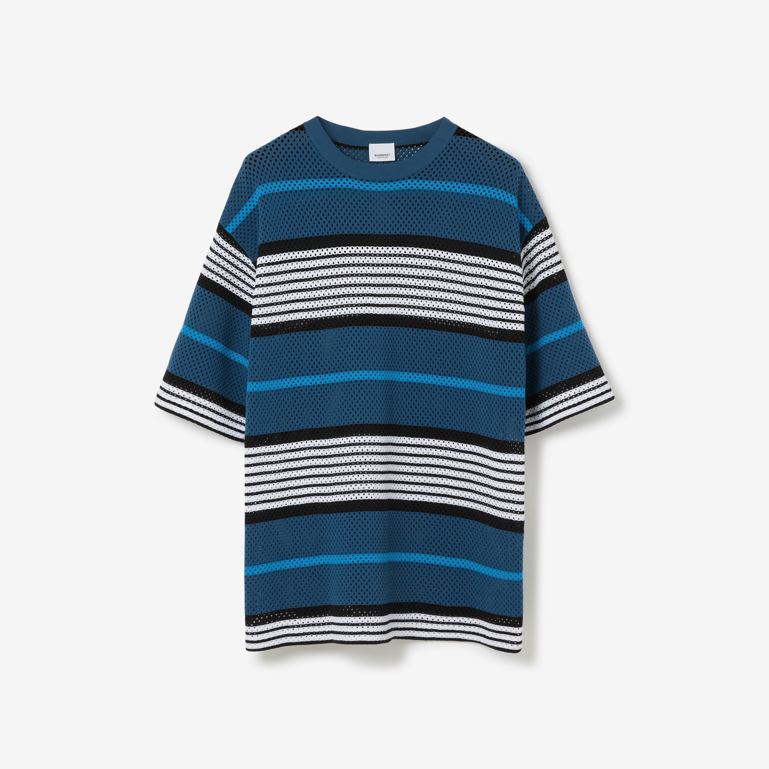 Stripe Print Nylon Oversized T-shirt in Rich Navy - Men | Burberry® Official - 1
