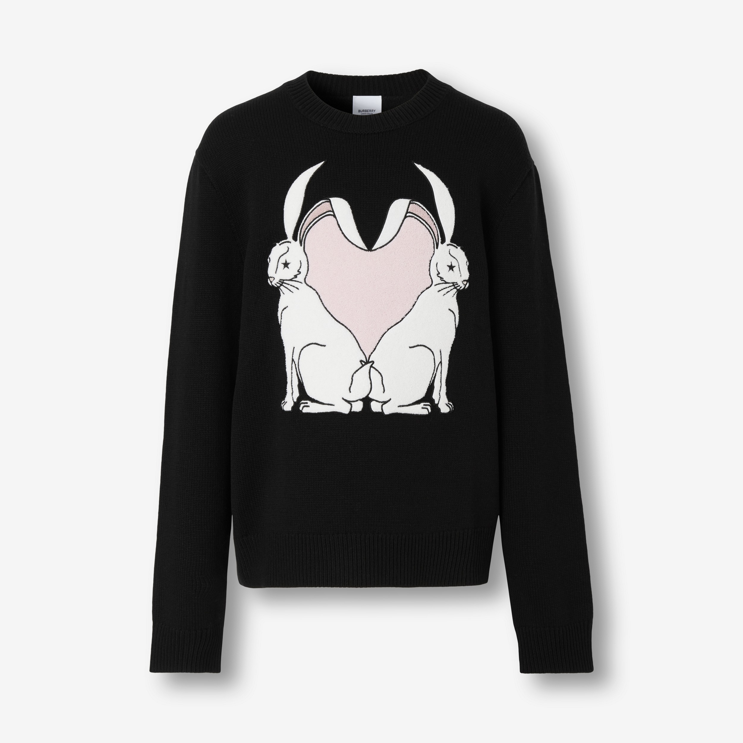 Suéter oversize de lã com estampa de coelho em intársia (Preto) - Homens | Burberry® oficial - 1