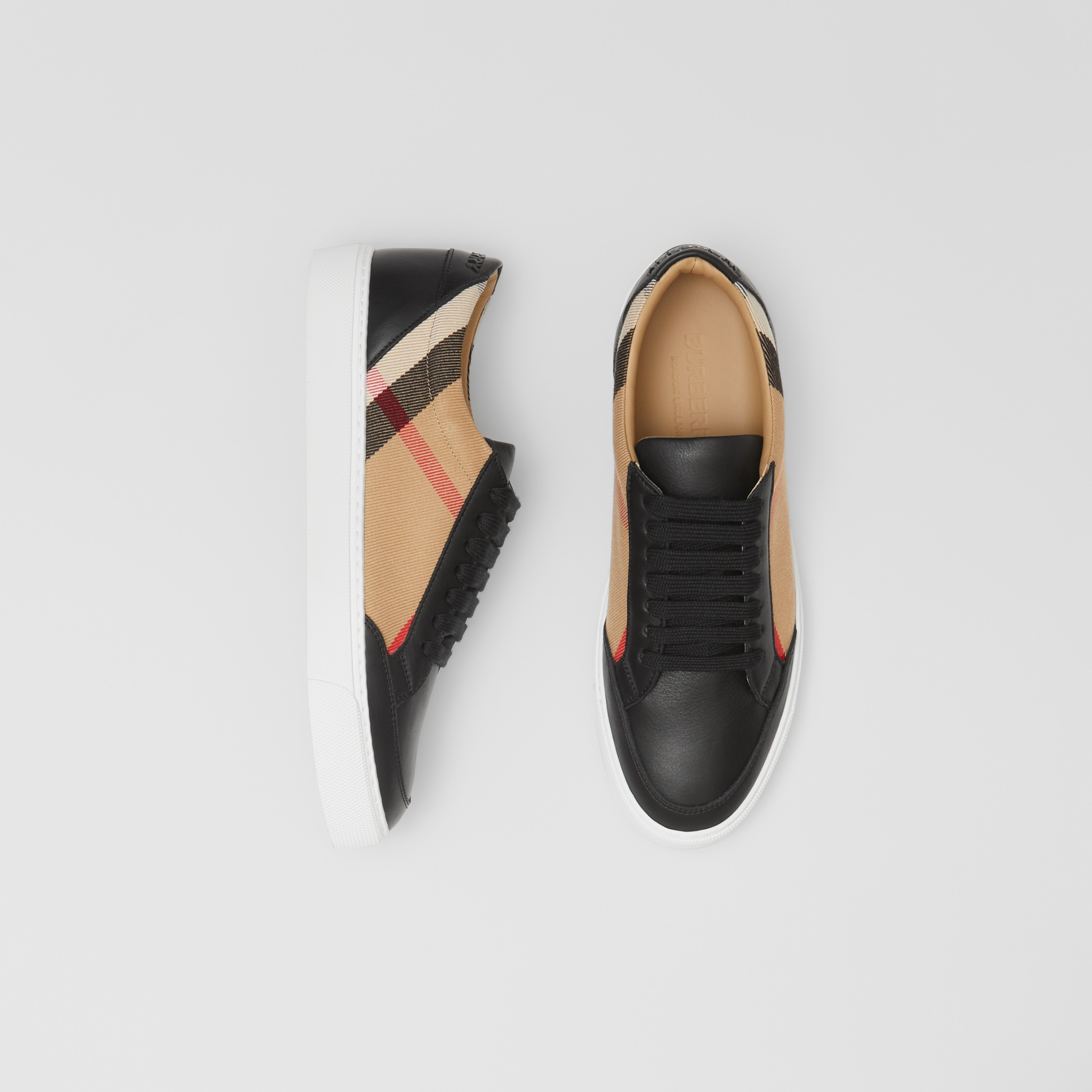 fårehyrde Ed Overdreven House Check and Leather Sneakers in Black - Women | Burberry® Official