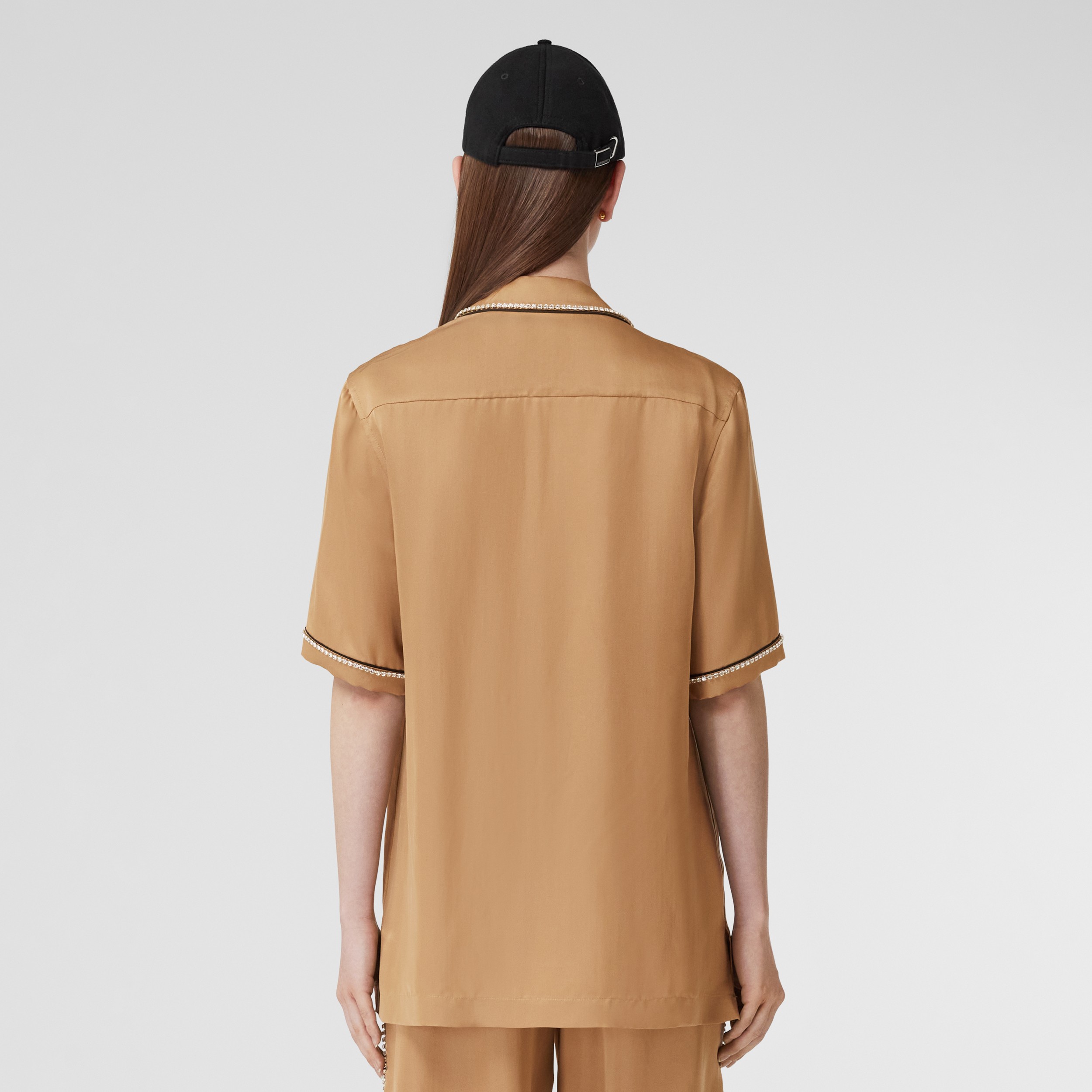 Crystal-embellished Silk Satin Blend Pyjama Shirt in Camel - Women | Burberry® Official - 3