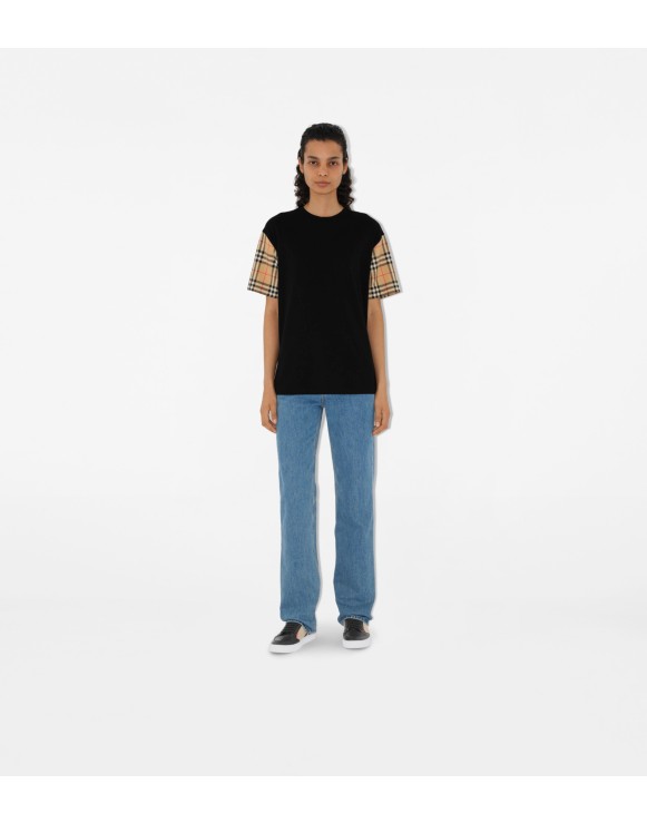 Check Sleeve Cotton T-shirt