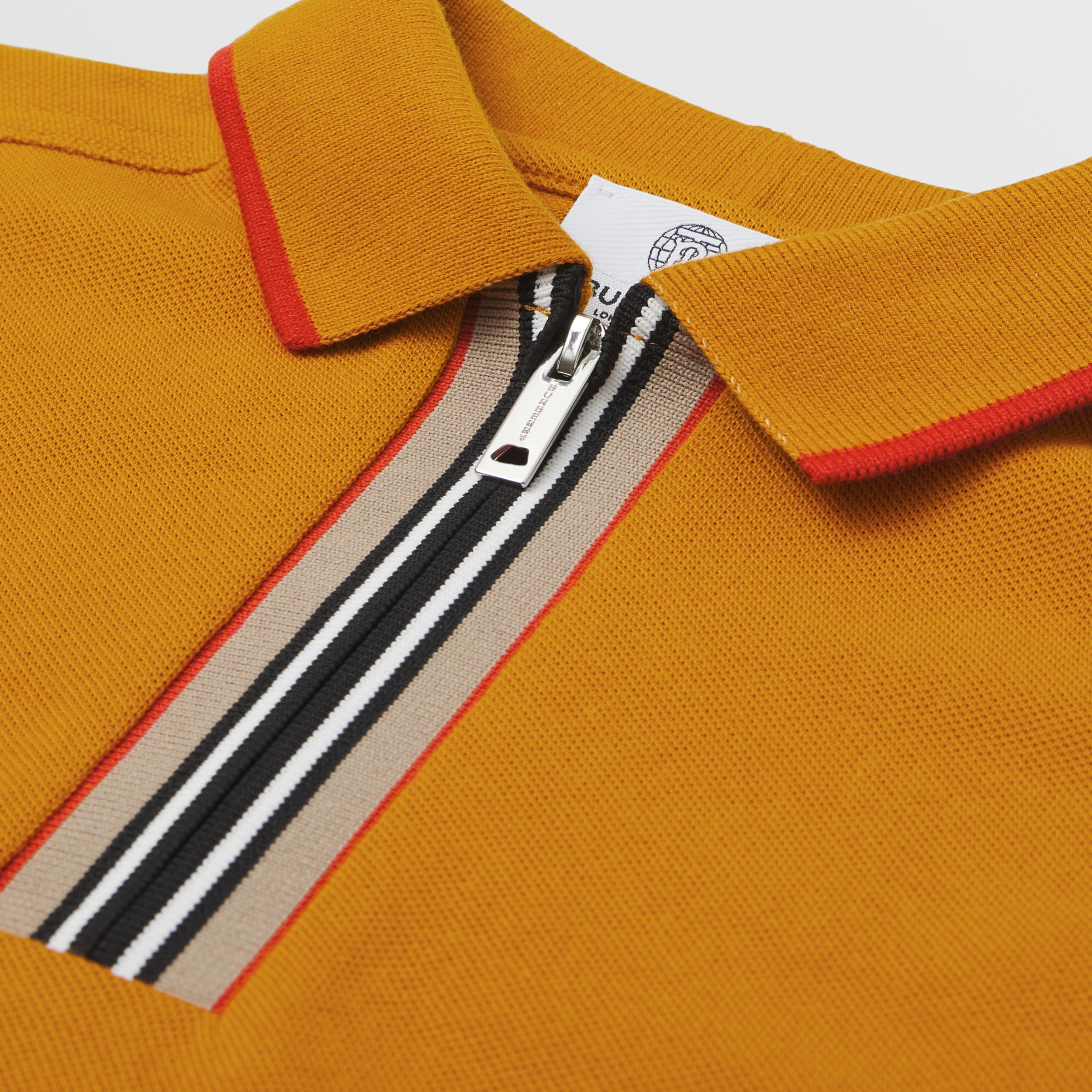 Icon Stripe Detail Cotton Zip-front Polo Shirt in Warm Golden Brown - Boy | Burberry® Official - 2